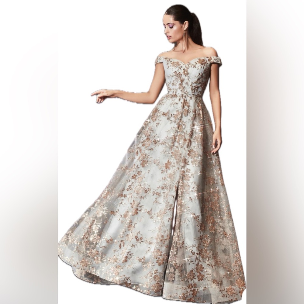 Cinderella - Beautiful Lightest Blue w Gold Embellishment off-the-Shoulder Gown
